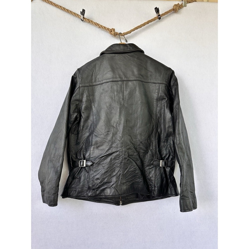 Y2K Moto Leather Jacket Eddie Bauer Grunge Punk Women's Medium - Picture 2 of 3